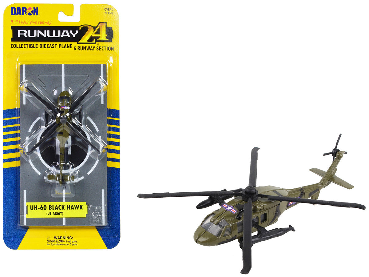 Sikorsky UH-60 Black Hawk Helicopter Olive Drab "United States Army" with Runway Section Diecast Model by Runway24-0