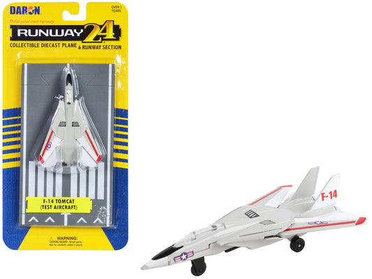 Grumman F-14 Tomcat Fighter Aircraft Gray with Red Stripes "United States Navy Test Aircraft" with Runway Section Diecast Model Airplane by Runway24-0