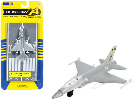 General Dynamics F-16 Fighting Falcon Fighter Aircraft Gray "United States Air Force" with Runway Section Diecast Model Airplane by Runway24-0