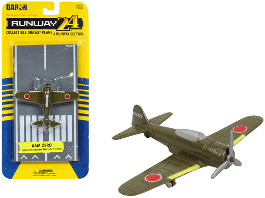 Mitsubishi A6M Zero Fighter Aircraft Green "Imperial Japanese Navy Air Service" with Runway Section Diecast Model Airplane by Runway24-0