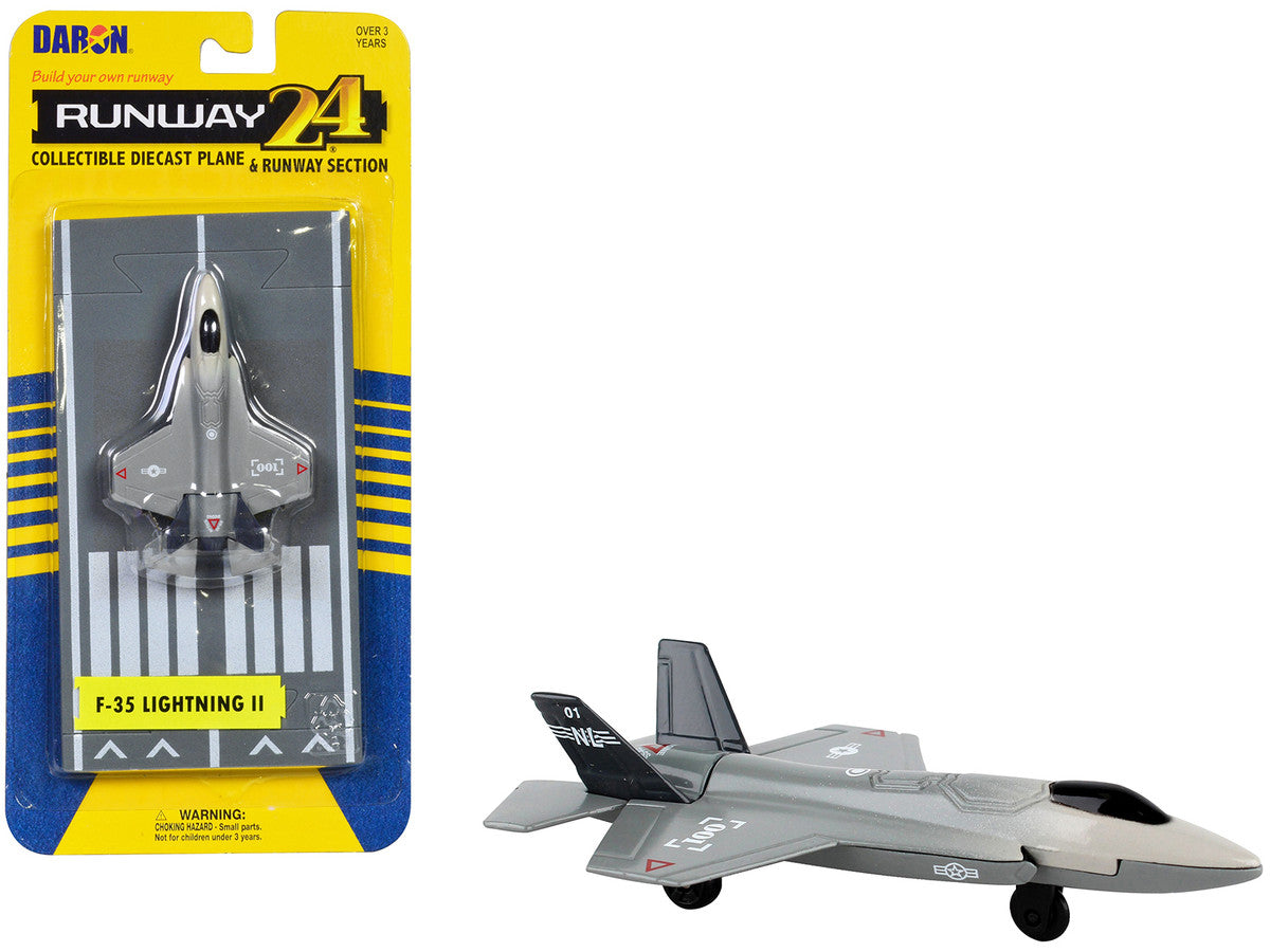 Lockheed Martin F-35 Lightning II Aircraft Gray "Joint Strike Fighter" with Runway Section Diecast Model Airplane by Runway24-0