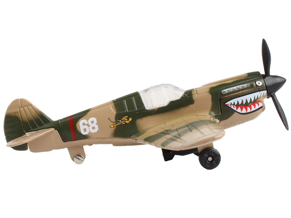 Curtiss P-40 Warhawk Fighter Aircraft Camouflage "Flying Tigers-First American Volunteer Group" with Runway Section Diecast Model Airplane by Runway24-1