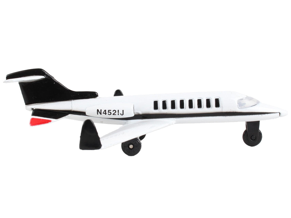 Private Jet Commercial Aircraft White with Black Tail "N452IJ" with Runway Section Diecast Model Airplane by Runway24-1