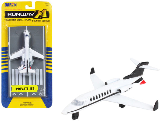 Private Jet Commercial Aircraft White with Black Tail "N452IJ" with Runway Section Diecast Model Airplane by Runway24-0