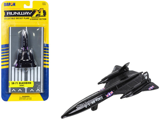 Lockheed SR-71 Blackbird Aircraft Black "United States Air Force" with Runway Section Diecast Model Airplane by Runway24-0