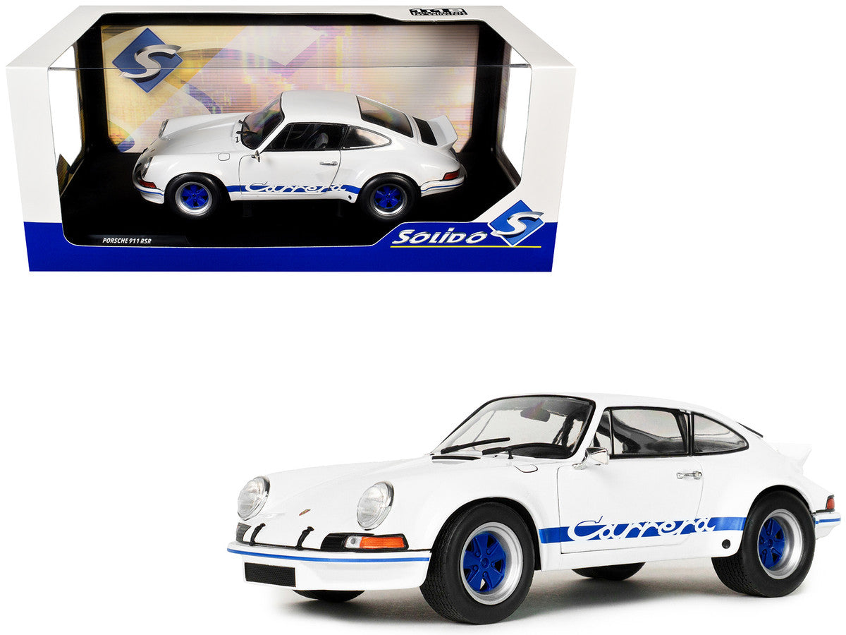 1973 Porsche 911 RSR Carrera White with Blue Stripes 1/18 Diecast Model Car by Solido-4