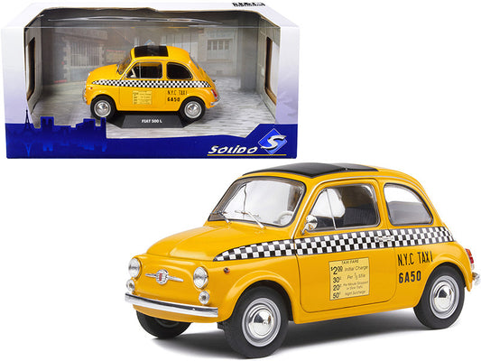 1965 Fiat 500 L "NYC Taxi" New York City Yellow 1/18 Diecast Model Car by Solido-0
