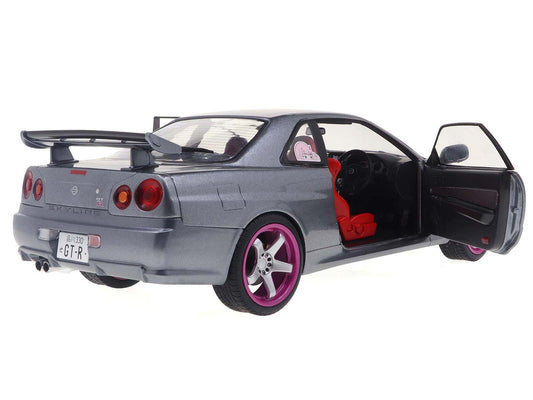 1999 Nissan Skyline GT-R (R34) RHD (Right Hand Drive) Silver Metallic with Purple Wheels 1/18 Diecast Model Car by Solido-0