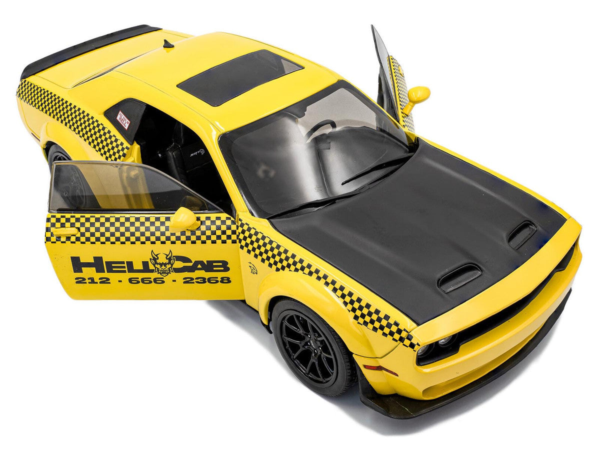 2023 Dodge Challenger SRT Hellcat Redeye Widebody Taxi "NYC Hellcab" Yellow with Black Hood and Graphics 1/18 Diecast Model Car by Solido-3