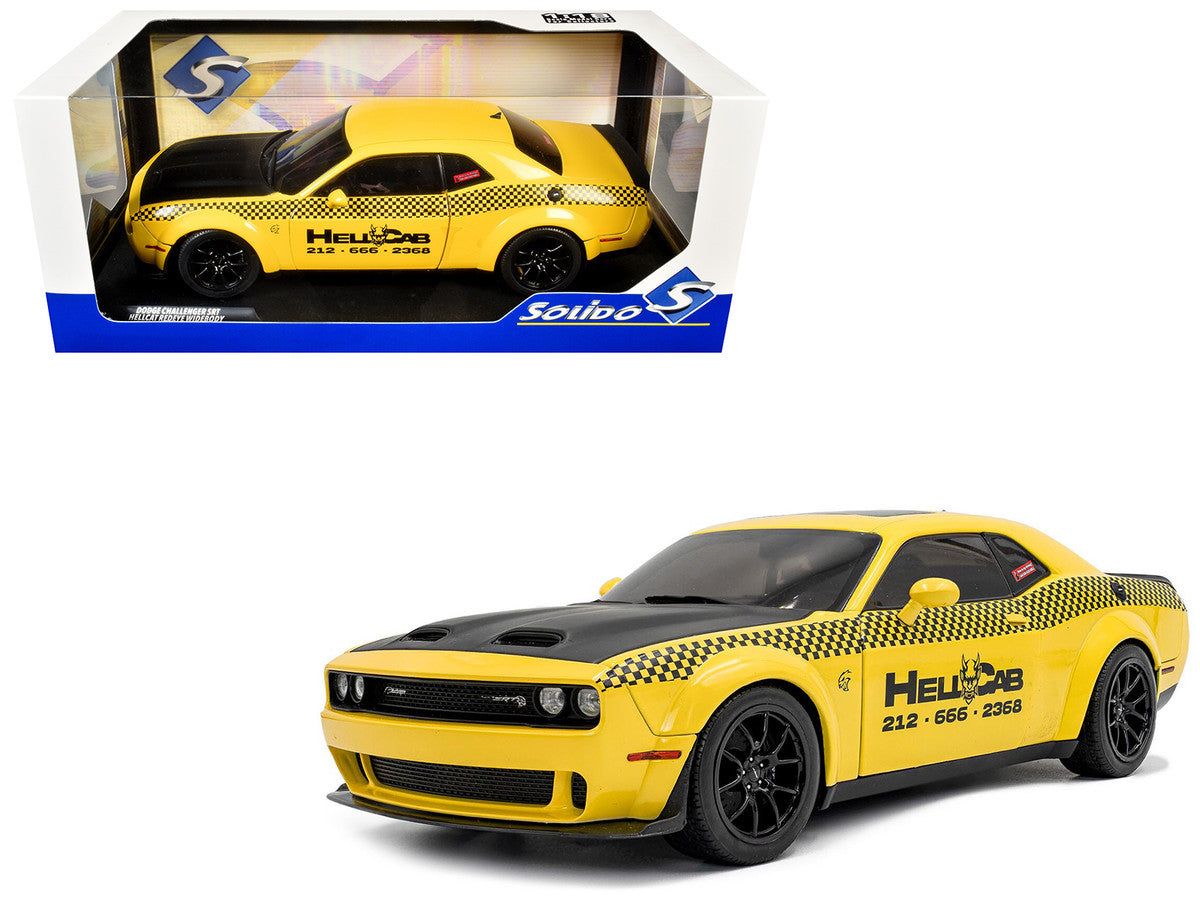 2023 Dodge Challenger SRT Hellcat Redeye Widebody Taxi "NYC Hellcab" Yellow with Black Hood and Graphics 1/18 Diecast Model Car by Solido-4