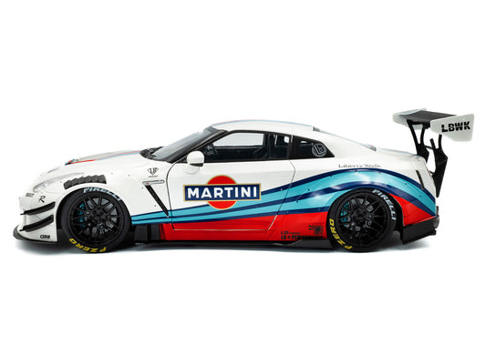 2024 Nissan GT-R (R35) RHD (Right Hand Drive) with Liberty Walk 2.0 Body Kit "Martini Racing" White with Stripes 1/18 Diecast Model Car by Solido-0