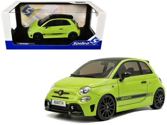 2023 Fiat F595 Abarth Verde Adrenalina Green with Black Top and Stripes 1/18 Diecast Model Car by Solido-0