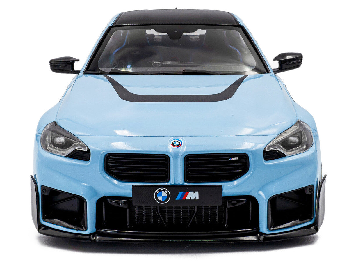 2024 BMW M2 Performance Parts Zandvoort Blue with Carbon Top and Black Stripes 1/18 Diecast Model Car by Solido-3