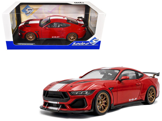 2024 Ford Shelby Mustang Super Snake Race Red with White Stripes 1/18 Diecast Model Car by Solido-0