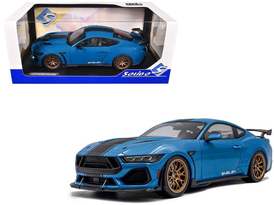 2024 Ford Shelby Mustang Super Snake Grabber Blue Metallic with Black Stripes 1/18 Diecast Model Car by Solido-0