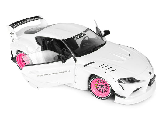 2025 Toyota GR Supra "Liberty Walk" Body Kit White Metallic with Pink Wheels 1/18 Diecast Model Car by Solido-0