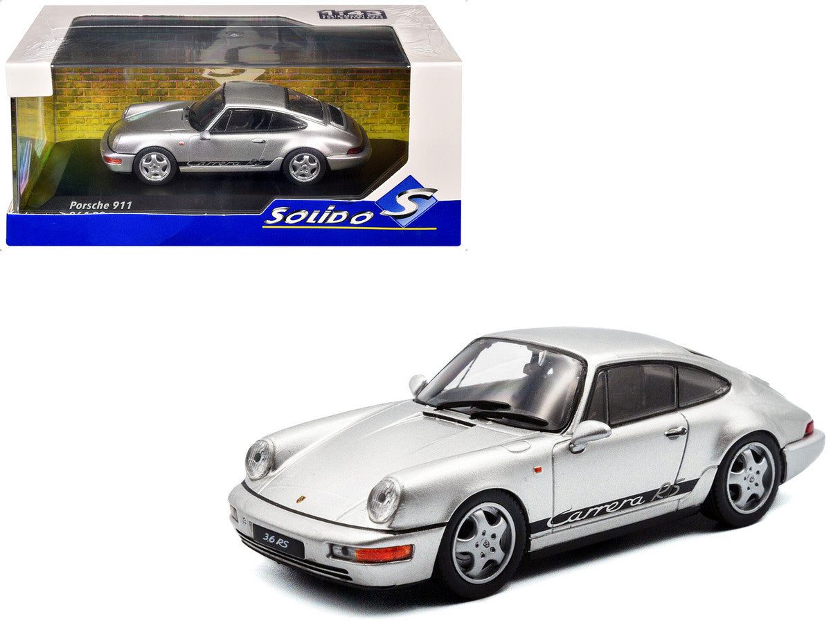 1994 Porsche 911 (964) RS Silver Metallic with Black Stripes 1/43 Diecast Model Car by Solido-4