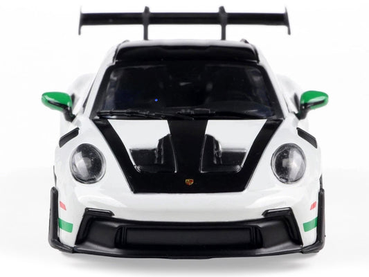 2023 Porsche 911 (992) GT3 RS "Tribute to Carrera RS Package" White with Green Stripes and Black Hood and Top 1/43 Diecast Model Car by Solido-0