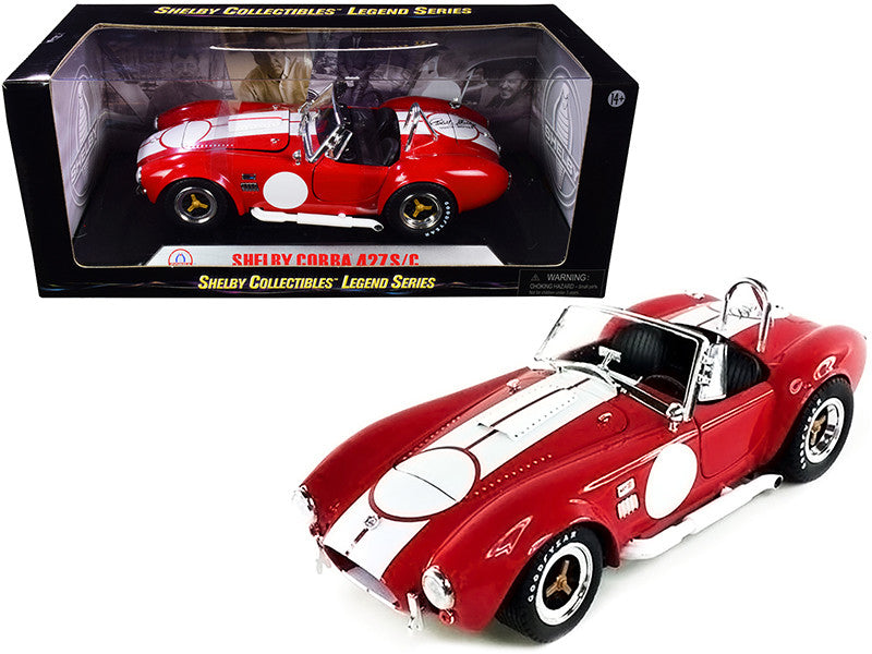 1965 Shelby Cobra 427 S/C Red with White Stripes with Printed Carroll Shelby's Signature on the Trunk 1/18 Diecast Model Car by Shelby Collectibles-0