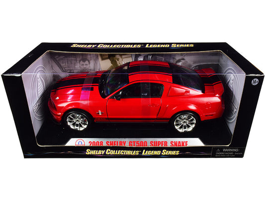 2008 Ford Shelby Mustang GT500 Super Snake Red with Black Stripes "Shelby Collectibles Legend" Series 1/18 Diecast Model Car by Shelby Collectibles-0