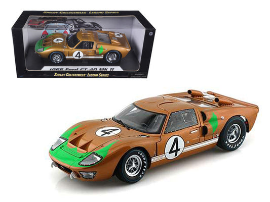 1966 Ford GT-40 MK 2 Gold #4 1/18 Diecast Car Model by Shelby Collectibles-0