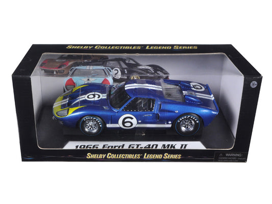 1966 Ford GT-40 MK 2 Blue #6 1/18 Diecast Car Model by Shelby Collectibles-0
