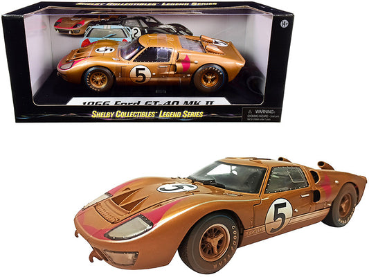 1966 Ford GT-40 MK II #5 Gold After Race (Dirty Version) 1/18 Diecast Model Car by Shelby Collectibles-0