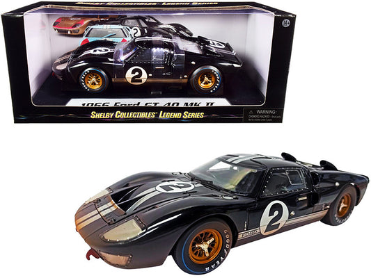 1966 Ford GT-40 MK II #2 Black with Silver Stripes After Race (Dirty Version) 1/18 Diecast Model Car by Shelby Collectibles-0