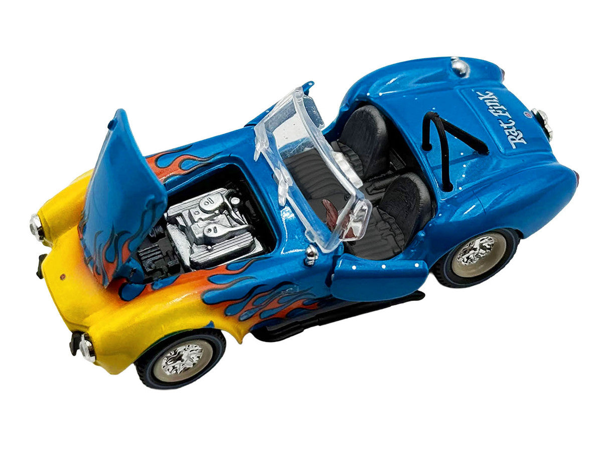 Shelby Cobra Super Snake Blue Metallic with Flames and Custom "Rat Fink" Hauler Blue Metallic with Flames and Graphics 1/64 Diecast Model Cars by ACME-1