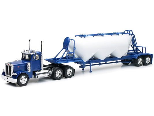 Peterbilt 379 Truck Blue with Pneumatic Tanker Trailer White "Long Haul Truckers" Series 1/32 Diecast Model by New Ray-0