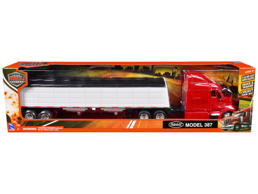 Peterbilt 387 Truck Red with Grain Trailer White "Long Haul Truckers" Series 1/43 Diecast Model by New Ray-0