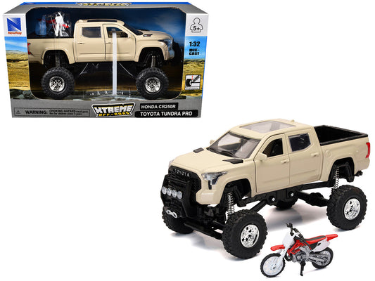 Toyota Tundra Pro Pickup Truck Tan and Honda CR250R Motorcycle Red and White "Xtreme Off-Road" Series 1/32 Diecast Models by New Ray-0