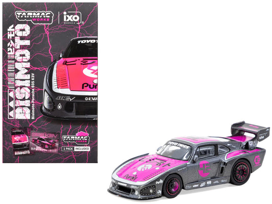 Porsche 935 K3V Bisimoto Gray Metallic with Pink Hood and Top with Tarmac Cards "Hobby64" Series 1/64 Diecast Model by Tarmac Works-0