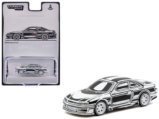 VERTEX Silvia (S14) "Designed by Joshua Vides" Black and White "Global64" Series 1/64 Diecast Model Car by Tarmac Works-0