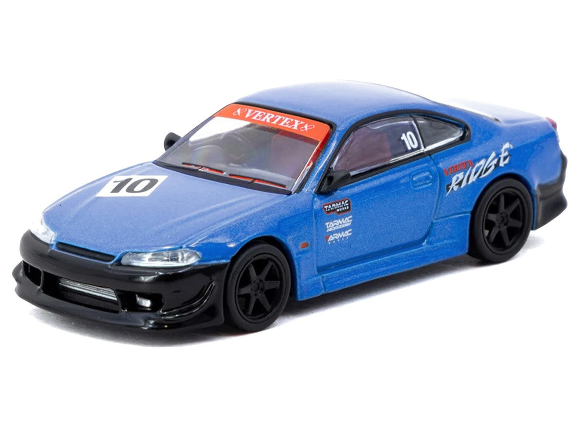 Nissan Vertex Silvia (S15) RHD (Right Hand Drive) #10 "Tarmac Works 10th Anniversary" Blue Metallic "Global64" 1/64 Diecast Model Car by Tarmac Works-1