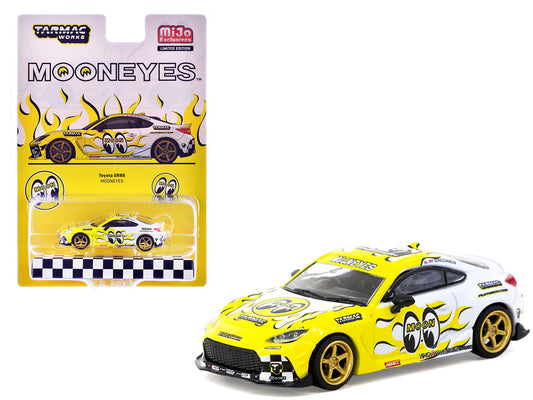 Toyota GR86 RHD (Right Hand Drive) "MoonEyes" White with Yellow Flames and Graphics "Global64" Series 1/64 Diecast Model by Tarmac Works-0
