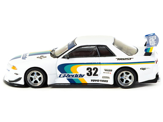 Nissan Skyline GT-R (R32) Widebody RHD (Right Hand Drive) #32 "Greddy - Jonsibal Designworks" White with Stripes "Global64" Series 1/64 Diecast Model by Tarmac Works-0