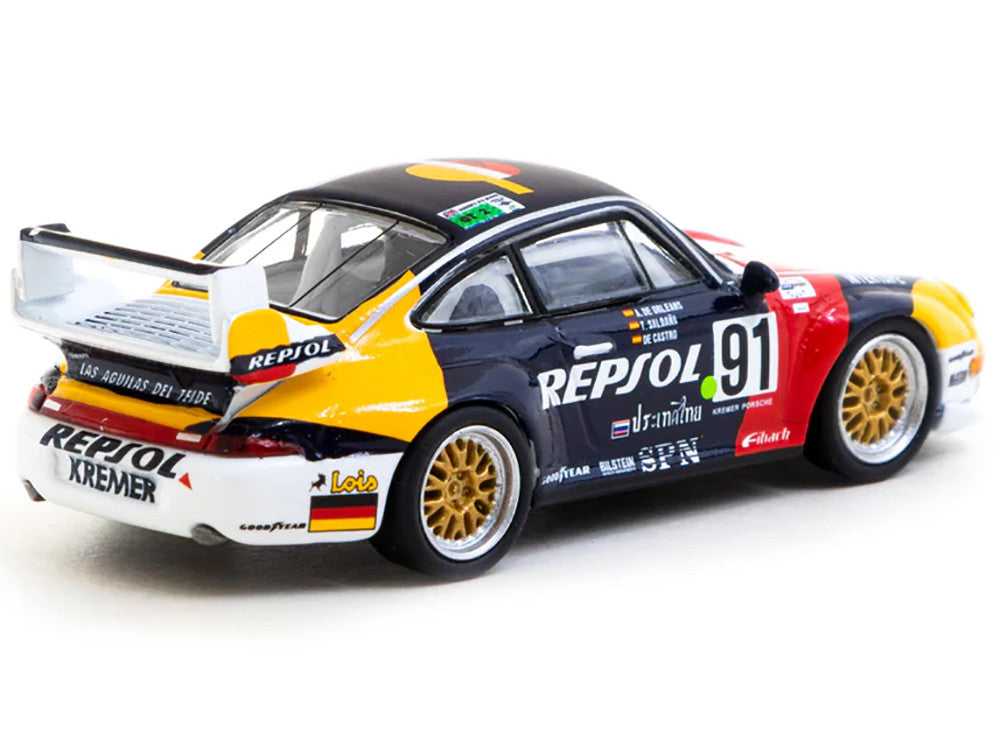 Porsche 911 GT2 #91 Tomas Saldana - Miguel Angel de Castro - Prince Alfonso de Orleans-Borbon "Kremer Racing - Repsol" "24 Hours of Le Mans" (1995) "Collab64" Series 1/64 Diecast Model Car by Schuco & Tarmac Works-2