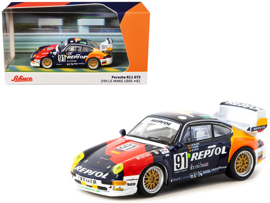 Porsche 911 GT2 #91 Tomas Saldana - Miguel Angel de Castro - Prince Alfonso de Orleans-Borbon "Kremer Racing - Repsol" "24 Hours of Le Mans" (1995) "Collab64" Series 1/64 Diecast Model Car by Schuco & Tarmac Works-0