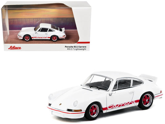 Porsche 911 Carrera RS 2.7 Lightweight White with Red Stripes "Collab64" Series 1/64 Diecast Model Car by Schuco & Tarmac Works-0