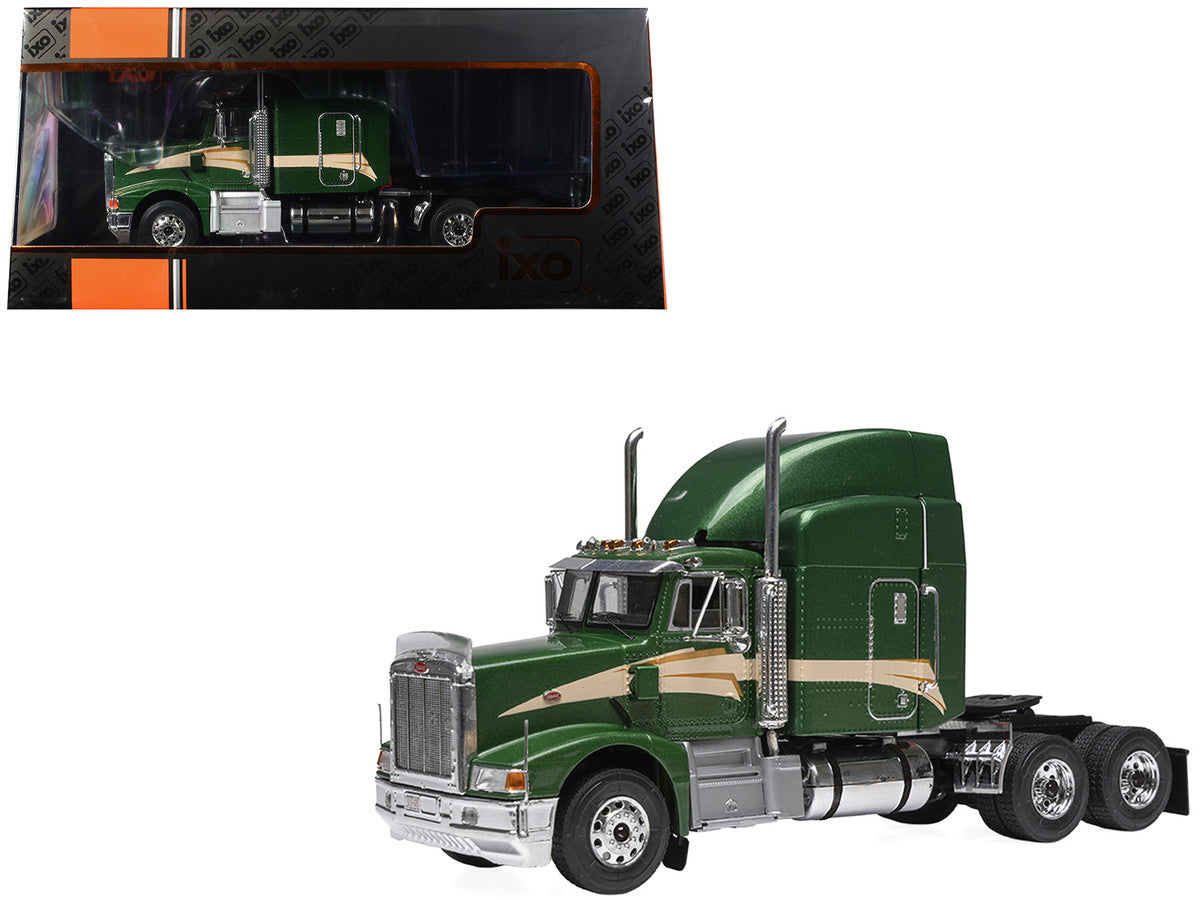 1998 Peterbilt 377 A/E Truck Tractor Green Metallic with Beige Stripes 1/43 Diecast Model by IXO Models-2
