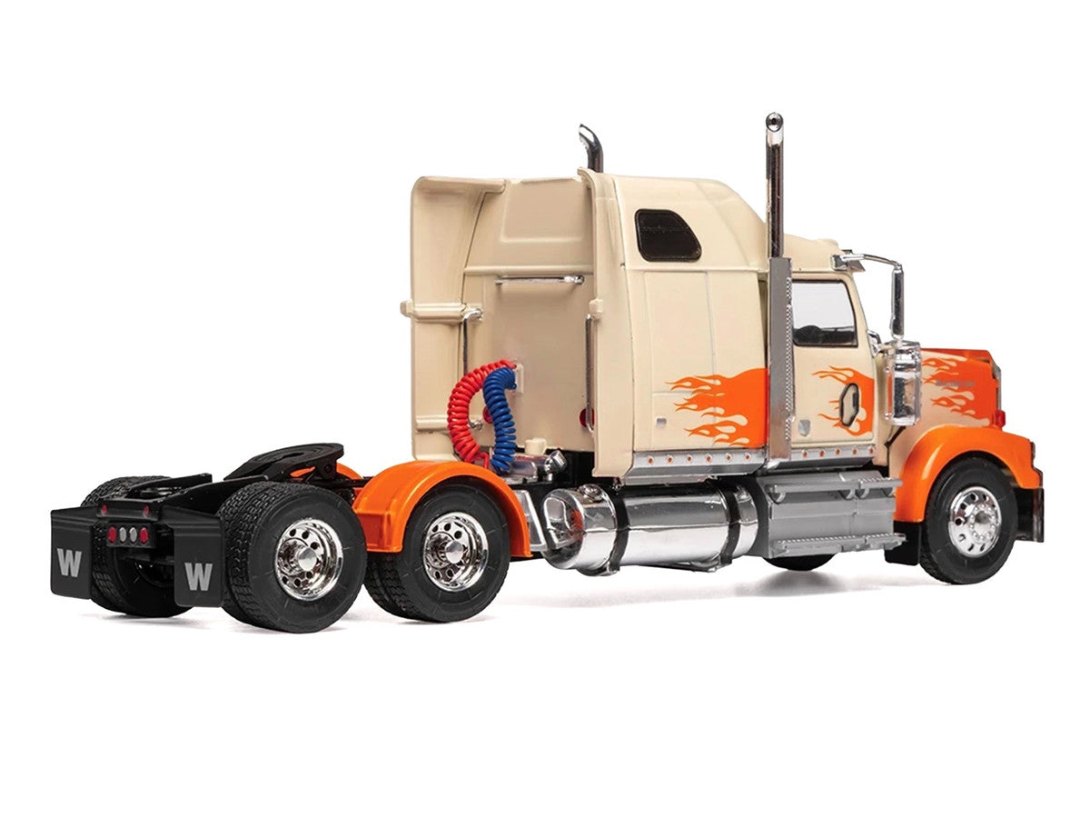 2000 Western Star 4900 Truck Tractor Cream with Orange Flames 1/43 Diecast Model Car by IXO Models-2