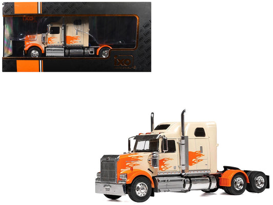 2000 Western Star 4900 Truck Tractor Cream with Orange Flames 1/43 Diecast Model Car by IXO Models-0