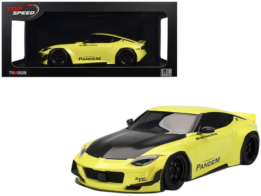 Nissan Z (RZ34) "Pandem" Ikazuchi Yellow with Matt Black Hood 1/18 Model Car by Top Speed-0