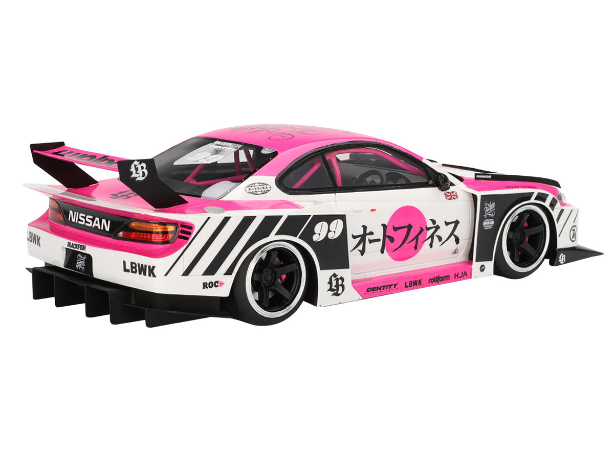 Nissan "LB-Super Silhouette" S15 SILVIA RHD (Right Hand Drive) #99 "Auto Finesse - SEMA 2023" White and Pink 1/18 Model Car by Top Speed-1