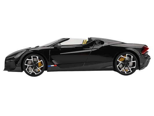 Bugatti W16 Mistral Black with Yellow Interior 1/18 Model Car by Top Speed-0