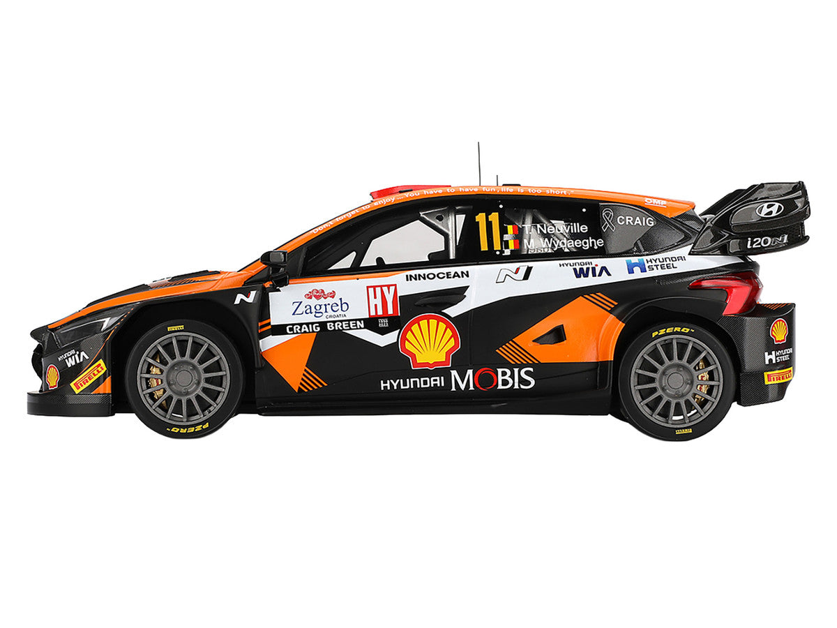 Hyundai i20 N Rally1 Hybrid #11 Thierry Neuville - Martijn Wydaeghe "Hyundai Shell Mobis WRT"  Winner "Rally Croatia Power Stage" (2023) 1/18 Model Car by Top Speed-0