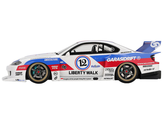 Nissan "LB-Super Silhouette" S15 SILVIA RHD (Right Hand Drive) #12 "GARASIDRIFT" White with Red and Blue Graphics 1/18 Model Car by Top Speed-0