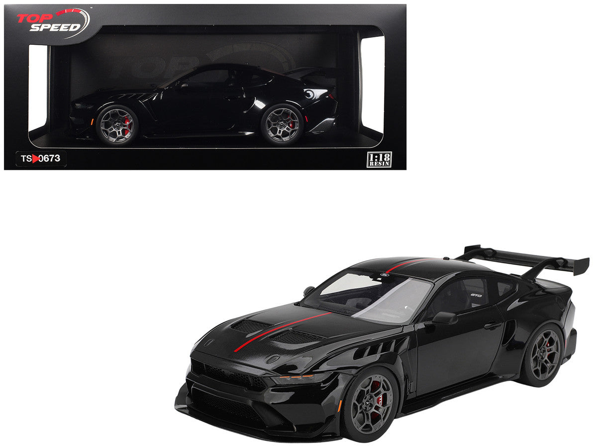 Ford Mustang GTD Shadow Black with Red Stripe 1/18 Model Car by Top Speed-4