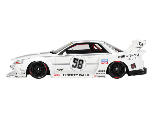 Nissan Skyline GT-R (R32) RHD (Right Hand Drive) #58 "LBWK - Kaido Works" White with Gray Stripes and Graphics "Tokyo Auto Salon (TAS) 2025" 1/18 Model Car by Top Speed-0